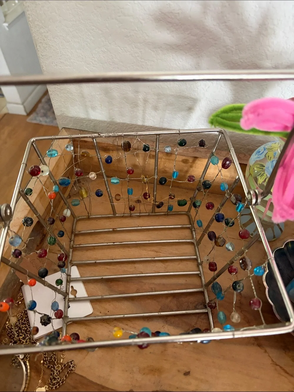 Beaded Wire Storage Basket - Multicolor